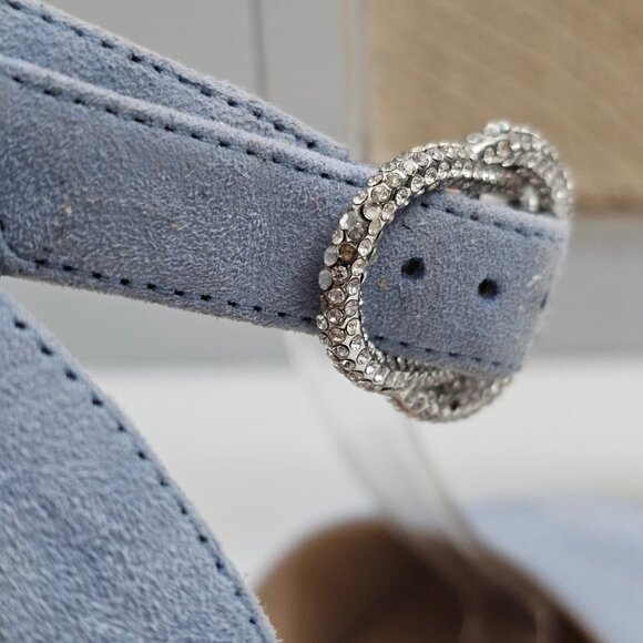 Stuart Weitzman Crystal Buckle Wedge Womens 10 Cornflower Blue Suede Espadrille - Picture 5 of 16